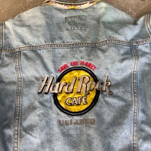 Vintage Hard Rock Cafe Denim Jacket save the Planet DISTRESSED